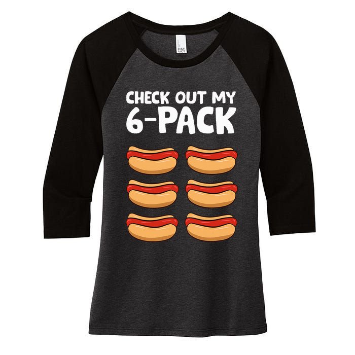 Funny Hotdog Lover Check Out My 6 Pack Hot Dog Women's Tri-Blend 3/4-Sleeve Raglan Shirt