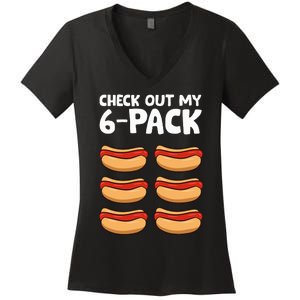 Funny Hotdog Lover Check Out My 6 Pack Hot Dog Women's V-Neck T-Shirt