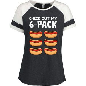 Funny Hotdog Lover Check Out My 6 Pack Hot Dog Enza Ladies Jersey Colorblock Tee