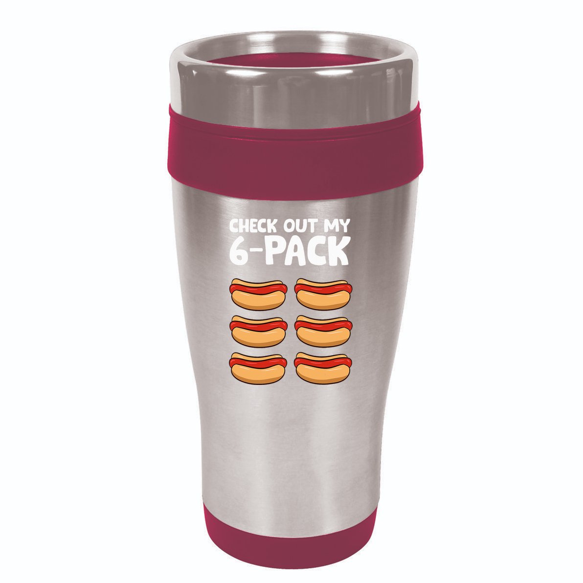 Funny Hotdog Lover Check Out My 6 Pack Hot Dog 16oz Travel Tumbler
