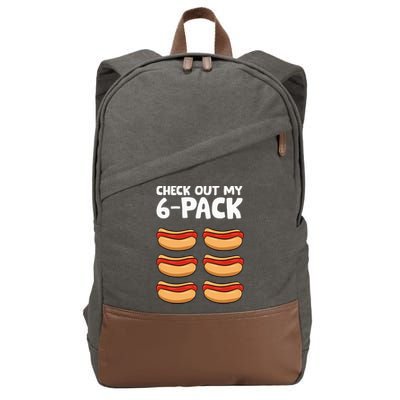 Funny Hotdog Lover Check Out My 6 Pack Hot Dog Cotton Canvas Backpack