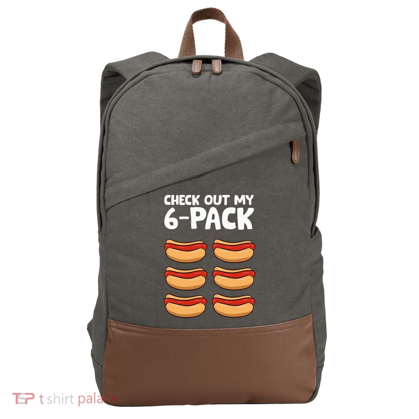 Funny Hotdog Lover Check Out My 6 Pack Hot Dog Cotton Canvas Backpack