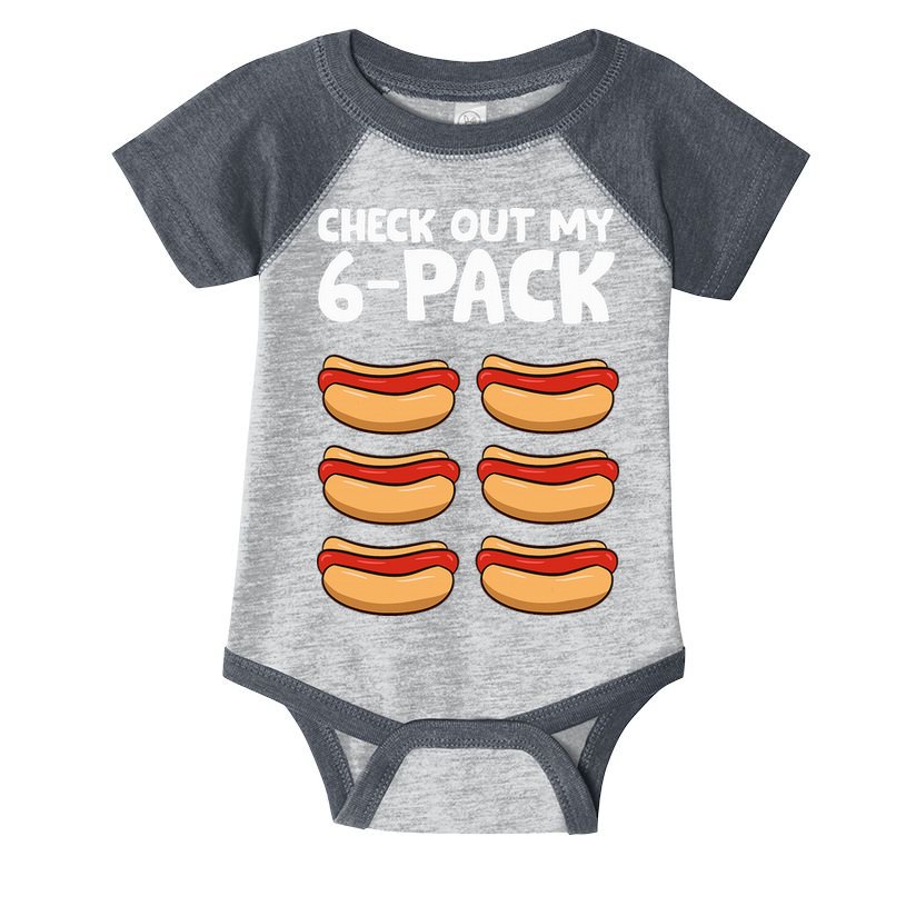 Funny Hotdog Lover Check Out My 6 Pack Hot Dog Infant Baby Jersey Bodysuit