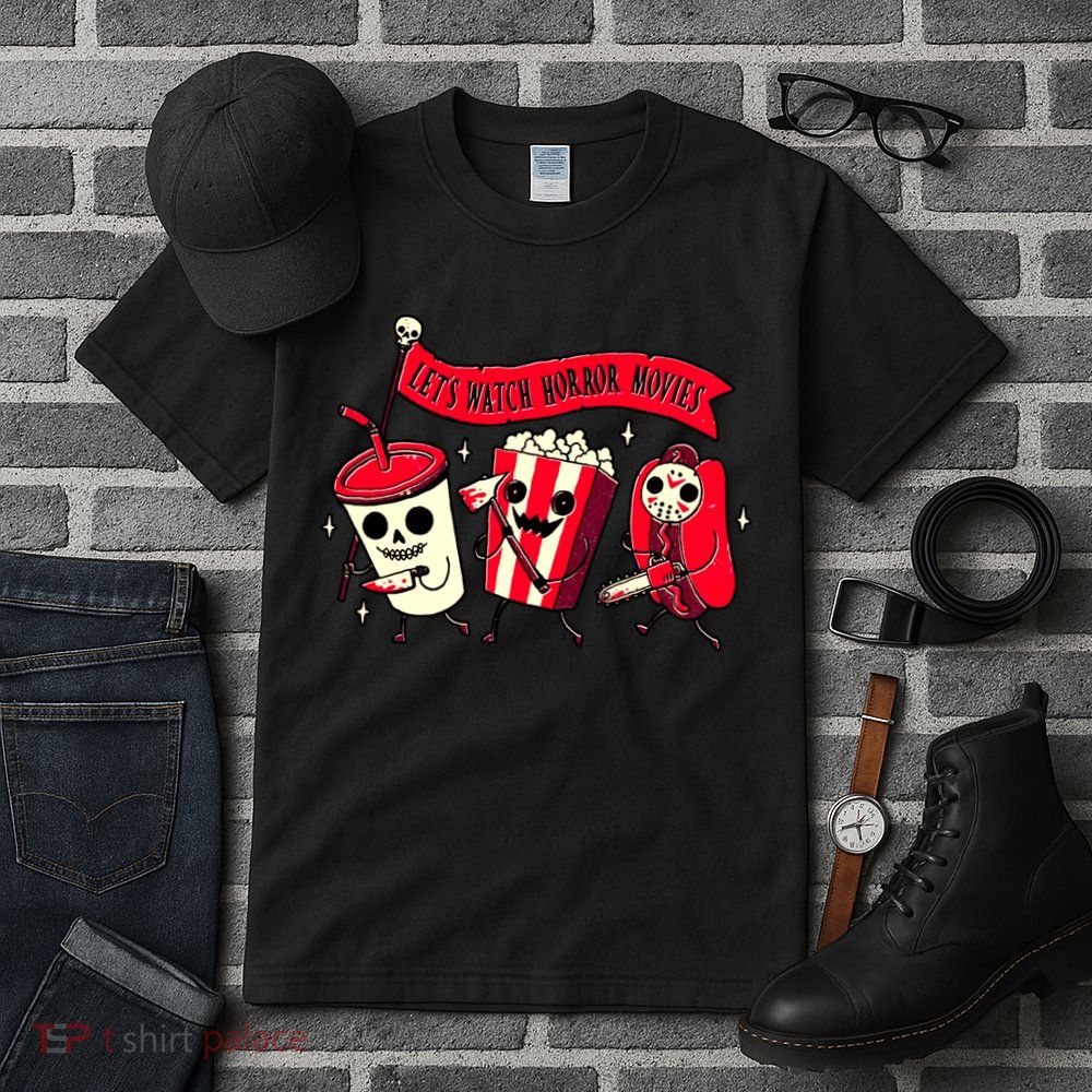 Funny Halloween Let's Watch Horror Movies Theater Food Tall T-Shirt