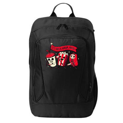 Funny Halloween Let's Watch Horror Movies Theater Food City Backpack