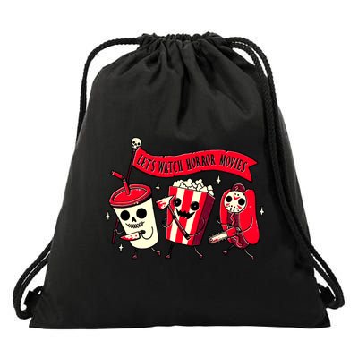 Funny Halloween Let's Watch Horror Movies Theater Food Drawstring Bag