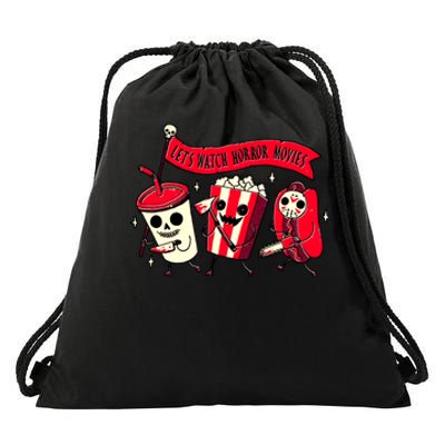 Funny Halloween Let's Watch Horror Movies Theater Food Drawstring Bag