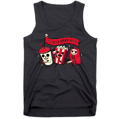 Funny Halloween Let's Watch Horror Movies Theater Food Tank Top