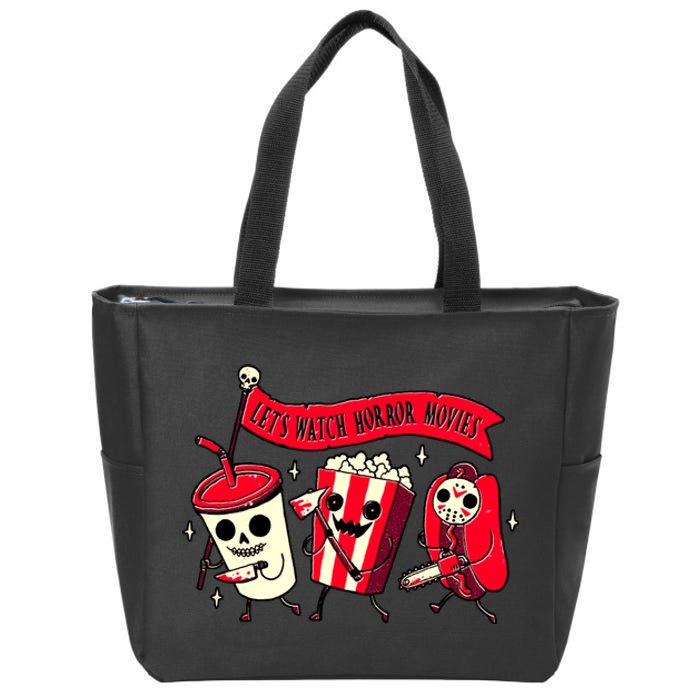 Funny Halloween Let's Watch Horror Movies Theater Food Zip Tote Bag