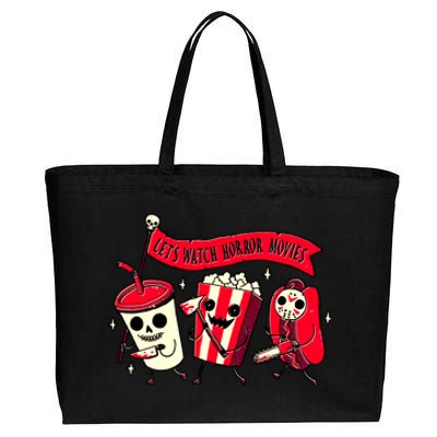 Funny Halloween Let's Watch Horror Movies Theater Food Cotton Canvas Jumbo Tote