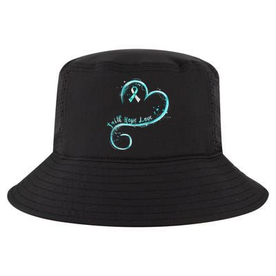 Faith Hope Love Teal Ribbon Cervical Cancer Awareness Gift Cool Comfort Performance Bucket Hat