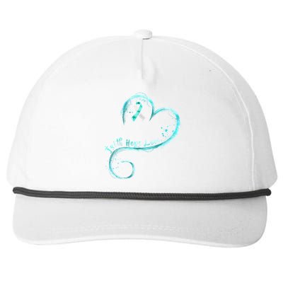 Faith Hope Love Teal Ribbon Cervical Cancer Awareness Gift Snapback Five-Panel Rope Hat