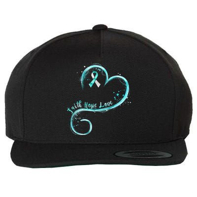 Faith Hope Love Teal Ribbon Cervical Cancer Awareness Gift Wool Snapback Cap