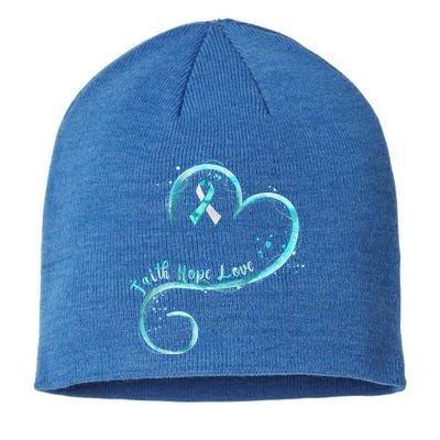 Faith Hope Love Teal Ribbon Cervical Cancer Awareness Gift Sustainable Beanie