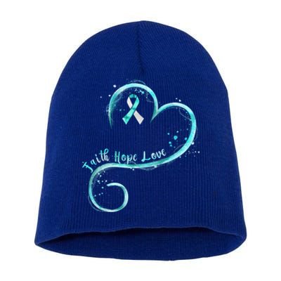 Faith Hope Love Teal Ribbon Cervical Cancer Awareness Gift Short Acrylic Beanie