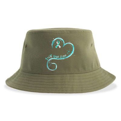 Faith Hope Love Teal Ribbon Cervical Cancer Awareness Gift Sustainable Bucket Hat