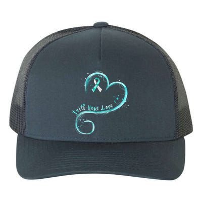 Faith Hope Love Teal Ribbon Cervical Cancer Awareness Gift Yupoong Adult 5-Panel Trucker Hat