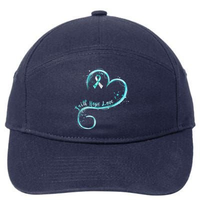 Faith Hope Love Teal Ribbon Cervical Cancer Awareness Gift 7-Panel Snapback Hat