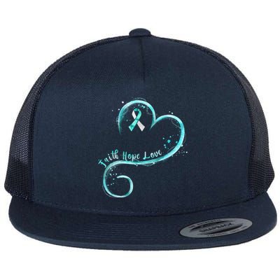 Faith Hope Love Teal Ribbon Cervical Cancer Awareness Gift Flat Bill Trucker Hat