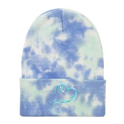 Faith Hope Love Teal Ribbon Cervical Cancer Awareness Gift Tie Dye 12in Knit Beanie