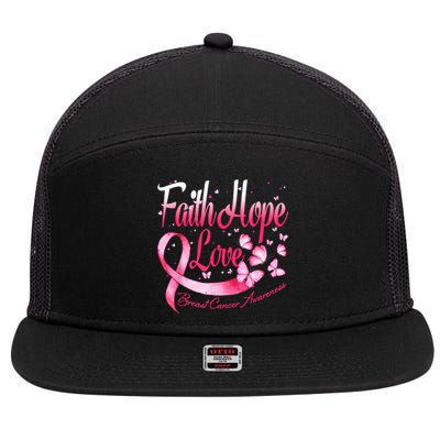 Faith Hope Love Breast Cancer Awareness Butterfly 7 Panel Mesh Trucker Snapback Hat