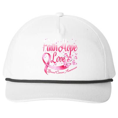 Faith Hope Love Breast Cancer Awareness Butterfly Snapback Five-Panel Rope Hat