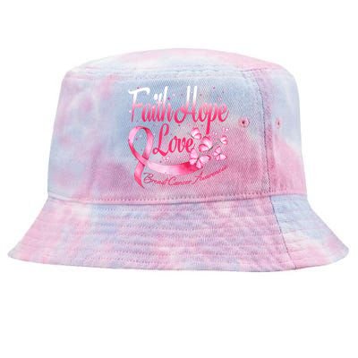 Faith Hope Love Breast Cancer Awareness Butterfly Tie-Dyed Bucket Hat