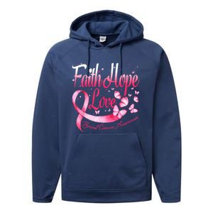 Faith Hope Love Breast Cancer Awareness Butterfly Performance Fleece Hoodie