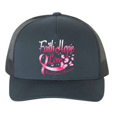 Faith Hope Love Breast Cancer Awareness Butterfly Yupoong Adult 5-Panel Trucker Hat