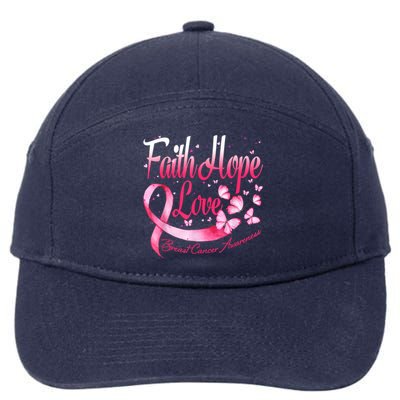 Faith Hope Love Breast Cancer Awareness Butterfly 7-Panel Snapback Hat