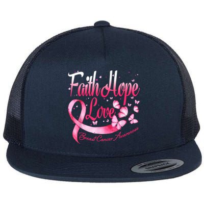 Faith Hope Love Breast Cancer Awareness Butterfly Flat Bill Trucker Hat