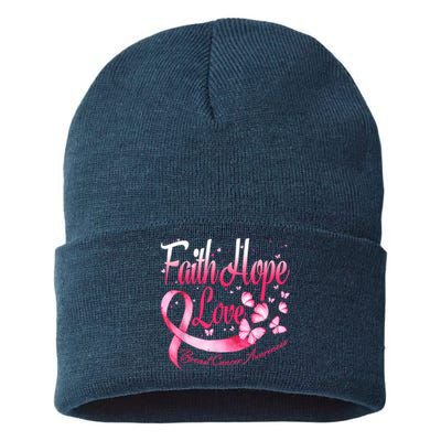 Faith Hope Love Breast Cancer Awareness Butterfly Sustainable Knit Beanie