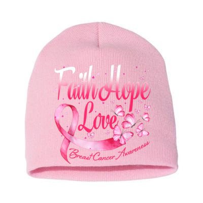 Faith Hope Love Breast Cancer Awareness Butterfly Short Acrylic Beanie