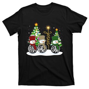 Faith Hope Love Snowman Jesus Funny Xmas Cross For Christian  T-Shirt