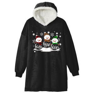 Faith Hope Love Snowman Christmas Pajama Cute Winter Xmas Long Sleeve Hooded Wearable Blanket