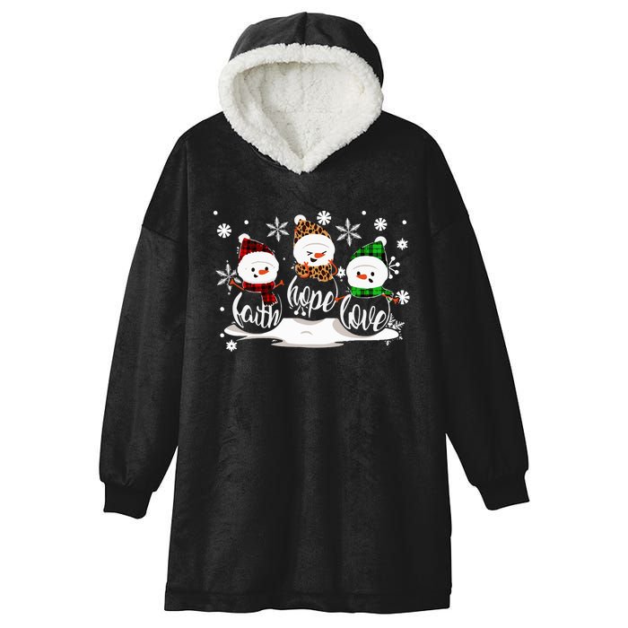 Faith Hope Love Snowman Christmas Pajama Cute Winter Xmas Long Sleeve Hooded Wearable Blanket