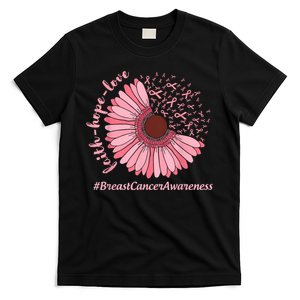 Faith Hope Love Sunflower Ribbon Breast Cancer Awareness T-Shirt