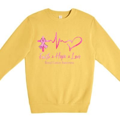 Faith Hope Love Breast Cancer Awareness Ribbon Heartbeat Premium Crewneck Sweatshirt