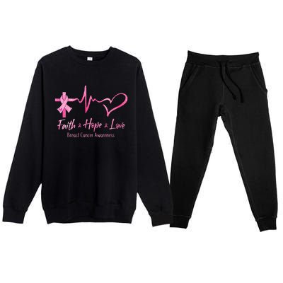 Faith Hope Love Breast Cancer Awareness Ribbon Heartbeat Premium Crewneck Sweatsuit Set