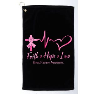 Faith Hope Love Breast Cancer Awareness Ribbon Heartbeat Platinum Collection Golf Towel