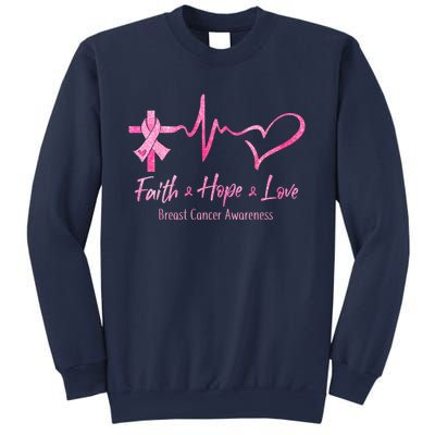 Faith Hope Love Breast Cancer Awareness Ribbon Heartbeat Sweatshirt