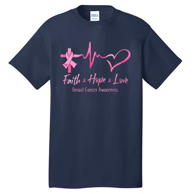 Faith Hope Love Breast Cancer Awareness Ribbon Heartbeat Tall T-Shirt