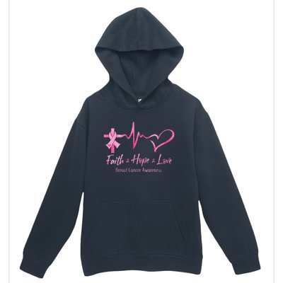 Faith Hope Love Breast Cancer Awareness Ribbon Heartbeat Urban Pullover Hoodie