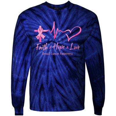 Faith Hope Love Breast Cancer Awareness Ribbon Heartbeat Tie-Dye Long Sleeve Shirt