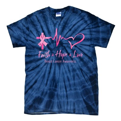 Faith Hope Love Breast Cancer Awareness Ribbon Heartbeat Tie-Dye T-Shirt