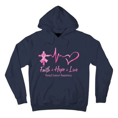 Faith Hope Love Breast Cancer Awareness Ribbon Heartbeat Tall Hoodie