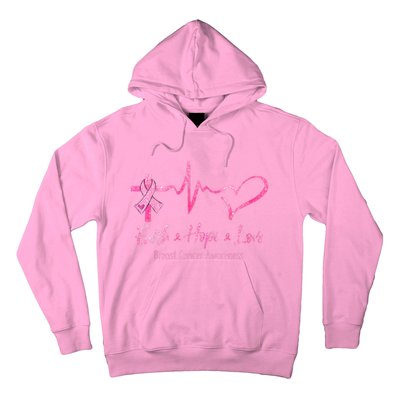 Faith Hope Love Breast Cancer Awareness Ribbon Heartbeat Hoodie