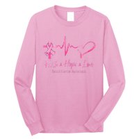 Faith Hope Love Breast Cancer Awareness Ribbon Heartbeat Long Sleeve Shirt