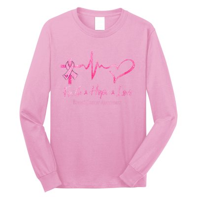 Faith Hope Love Breast Cancer Awareness Ribbon Heartbeat Long Sleeve Shirt