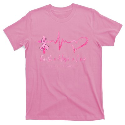 Faith Hope Love Breast Cancer Awareness Ribbon Heartbeat T-Shirt